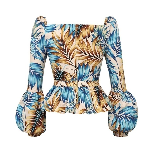 Autumn Adeigbo Catira Top Blue Palm Print Size 6 Ankara African NWT - Picture 2 of 15